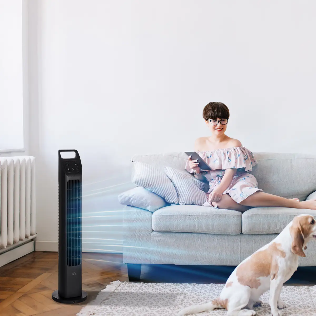 Oscillating Tower Fan Cooling with Remote, 4H Timer for Home Office by HOMCOM
