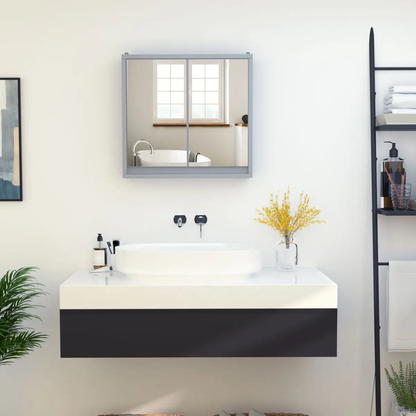 Wall Mounted Mirror Cabinet with Storage Shelf Bathroom Cupboard Grey by Homcom