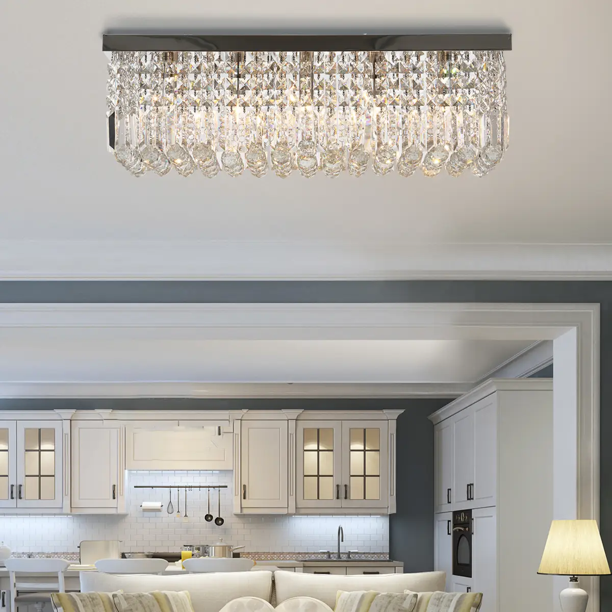 Modern Crystal Ceiling Light Square Crystal Chandelier E14 Base, Silver by HOMCOM