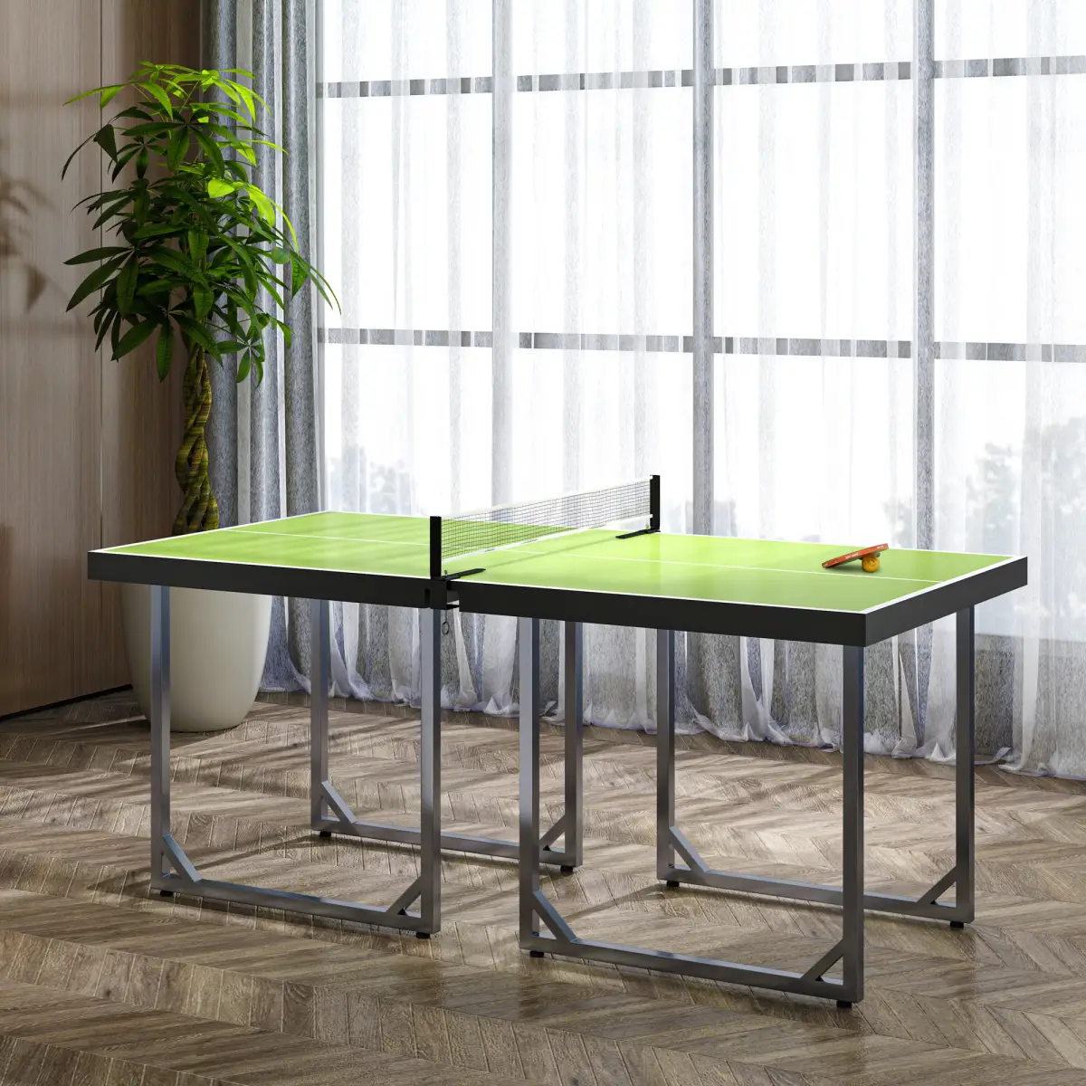 Tennis Table Ping Pong Foldable with Net Game Steel 182cm Indoor, Green HOMCOM by Unbranded