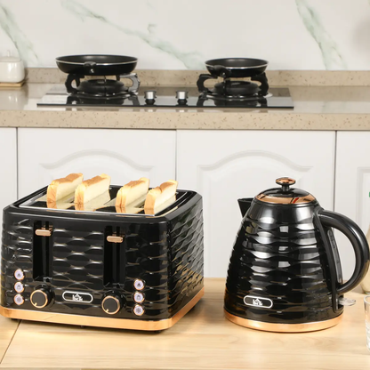 HOMCOM Kettle and Toaster Set 1.7L Rapid Boil Kettle & 4 Slice Toaster Black by HOMCOM