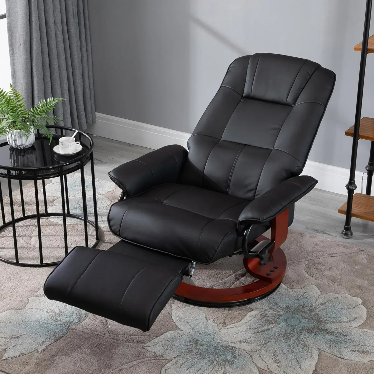 Ergonomic Recliner Sofa Chair PU Leather Armchair Lounger with Footrest, Black by Unbranded