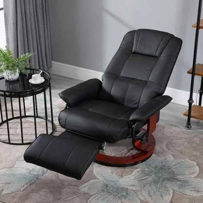 Ergonomic Recliner Sofa Chair PU Leather Armchair Lounger with Footrest, Black by Unbranded