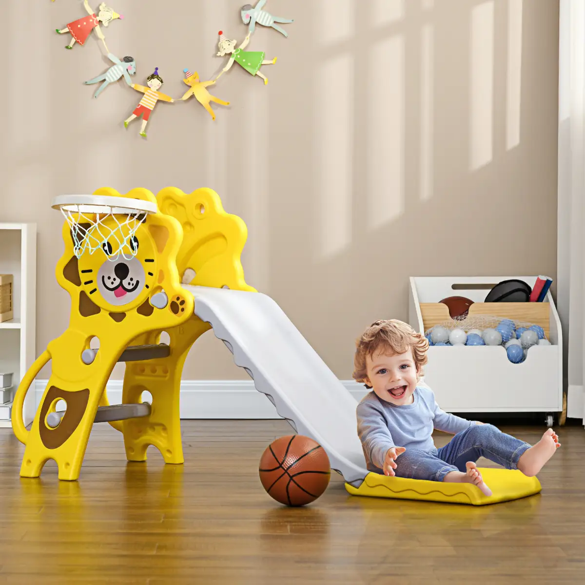AIYAPLAY 2 in 1 Kids Slide for Indoor Use with Basketball Hoop for 18-36 Months by AIYAPLAY