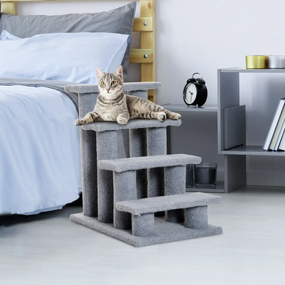 Pet Ramp Stairs 4 Steps Cat Tree Ladder Safety Steps Climbing Frame Grey by Pawhut