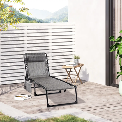 Portable Sun Lounger, Folding Camping Adjustable , Pillow Grey by Outsunny