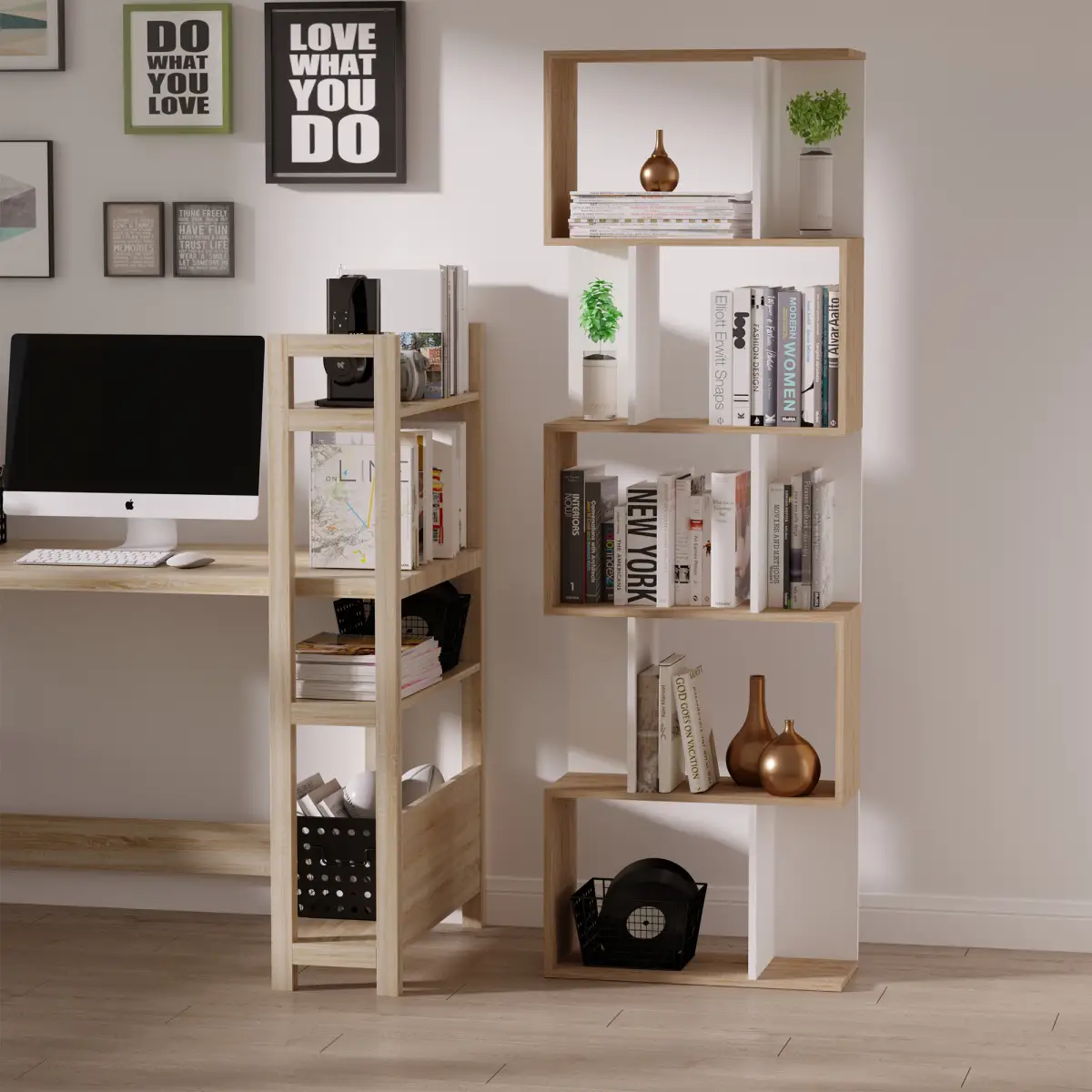 5-tier Display Shelving Storage Bookcase S Shape design Unit Natural by HOMCOM