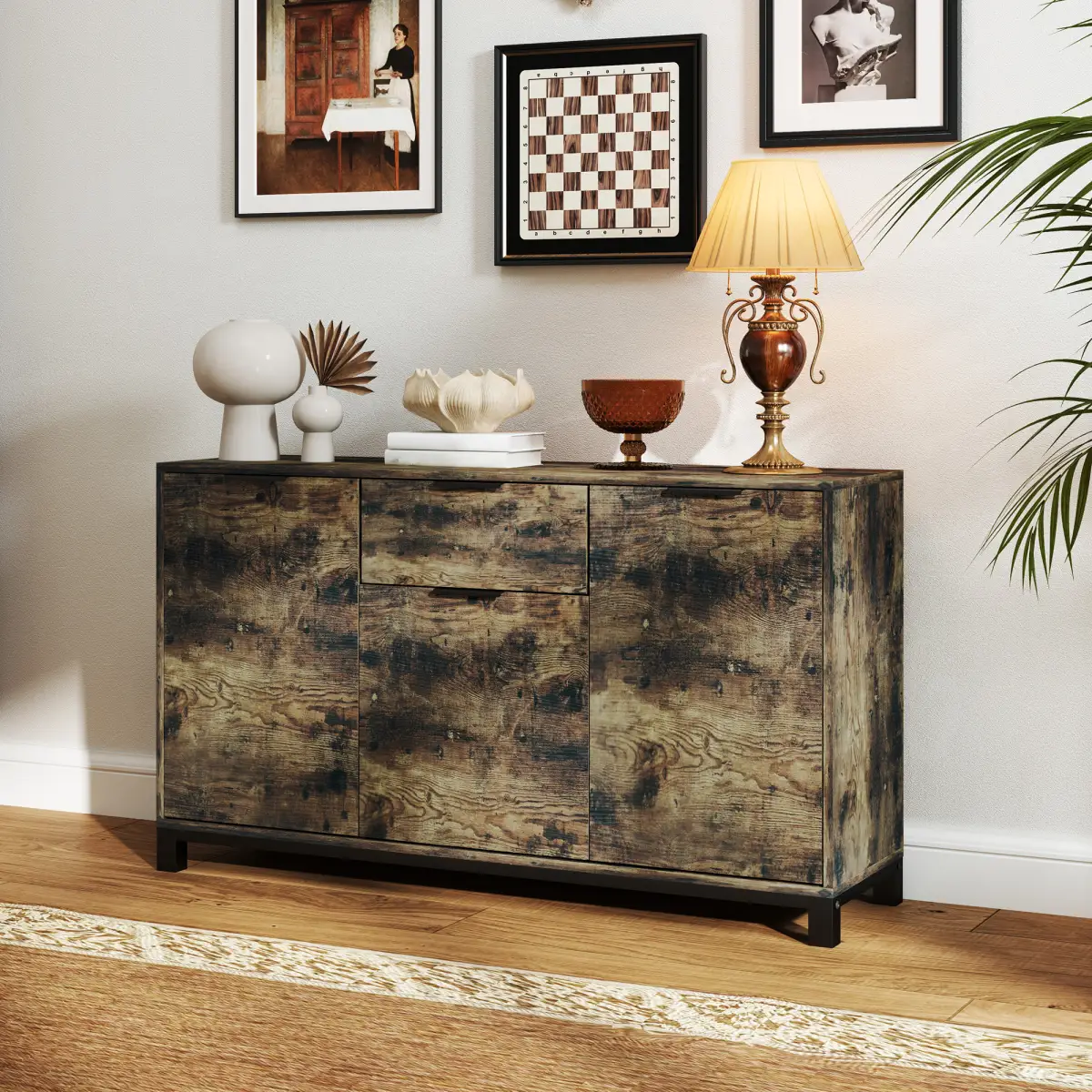 HOMCOM Sideboard, Industrial Storage Cabinet for Living Room, Rustic Brown by HOMCOM