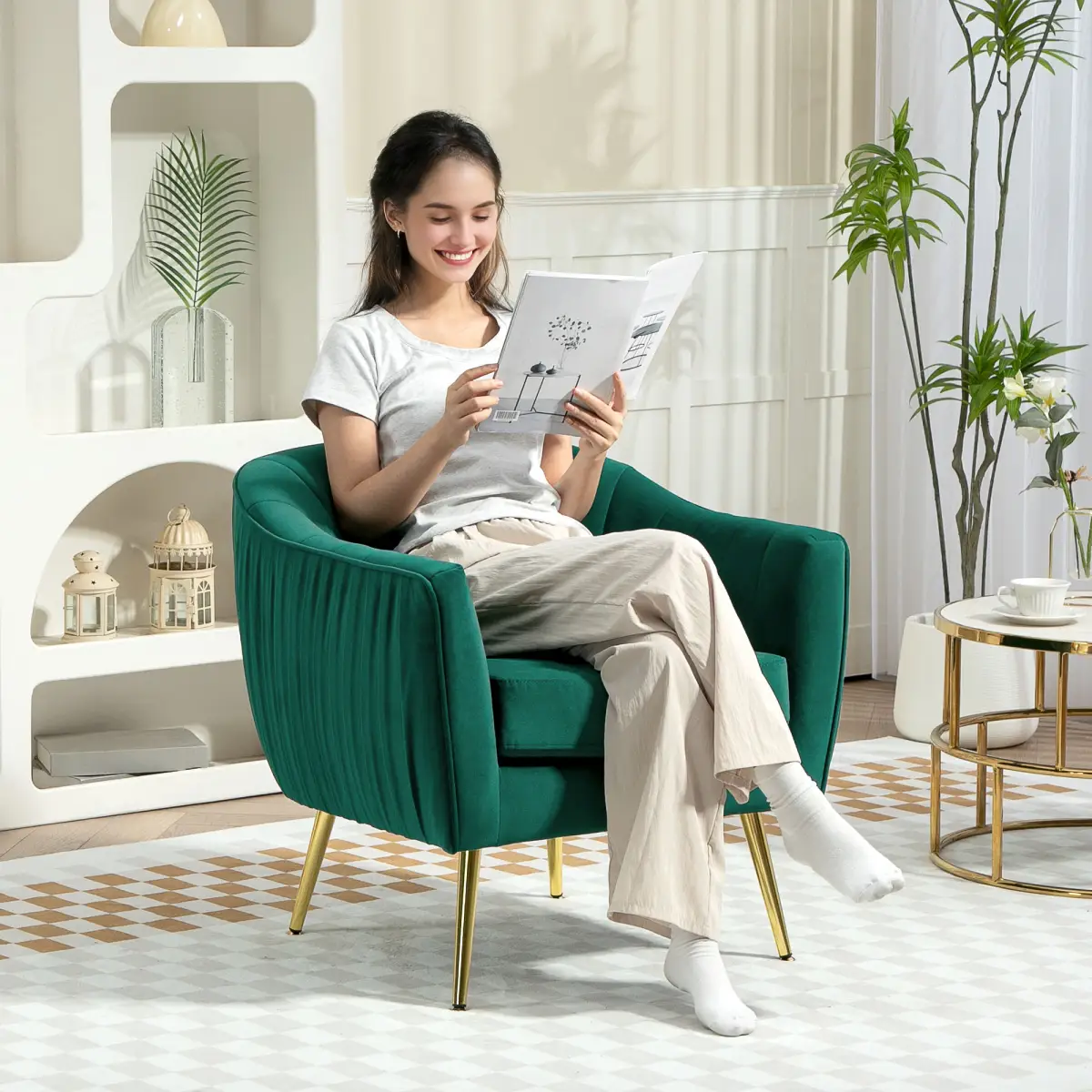 Fabric Single Sofa Arm Chair Upholstered Flocking Wood Leg Living Room Furniture by HOMCOM