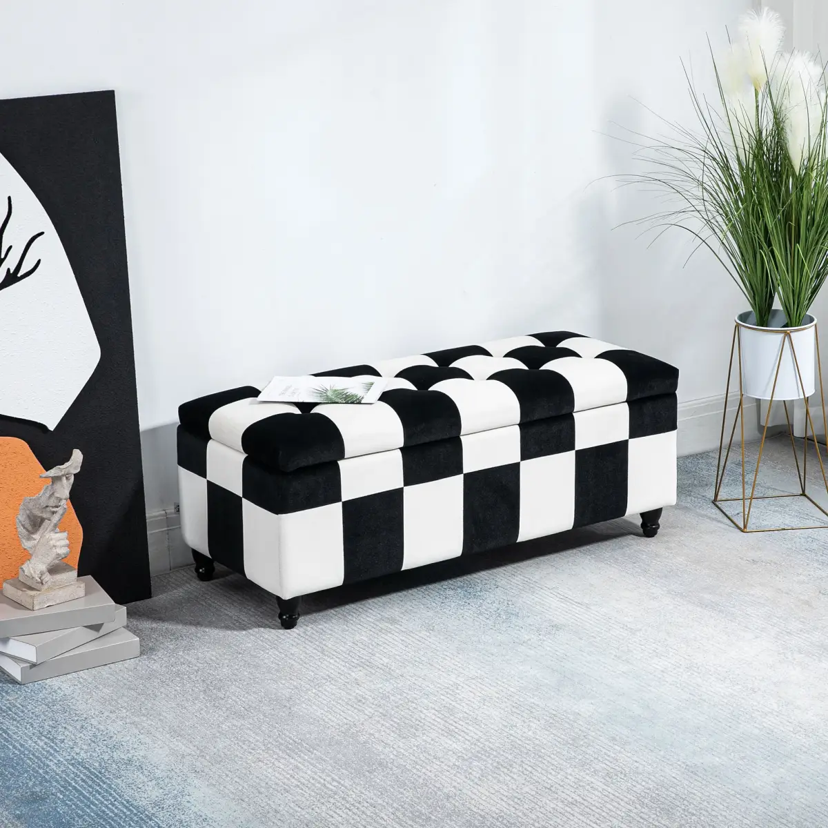 114 x 47 x 47cm Velvet Storage Ottoman, Button-tufted Footstool Box by HOMCOM