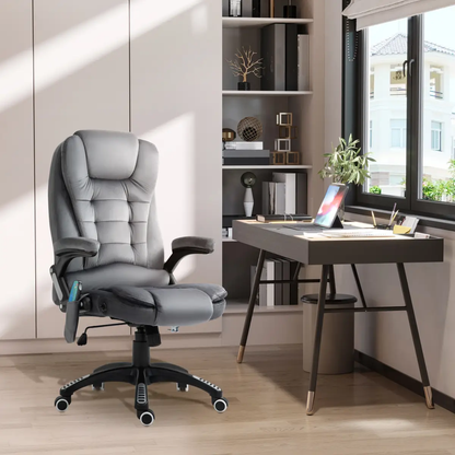 Executive Reclining Chair w/ Heating Massage Points Relaxing Headrest Grey by Unbranded