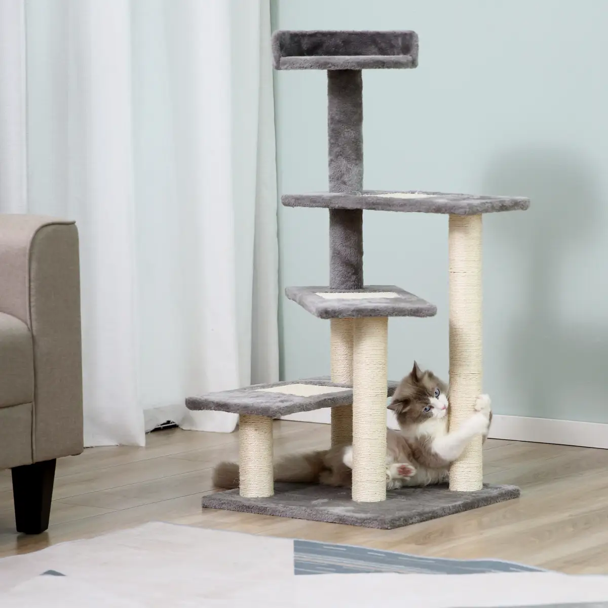 Cat Tree Activity Center Kitten Climbing Tower Scratching Post Plush Pawhut by Unbranded
