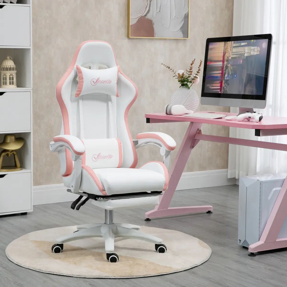 Vinsetto Racing Style Gaming Chair with Reclining Function Footrest, Pink by Vinsetto