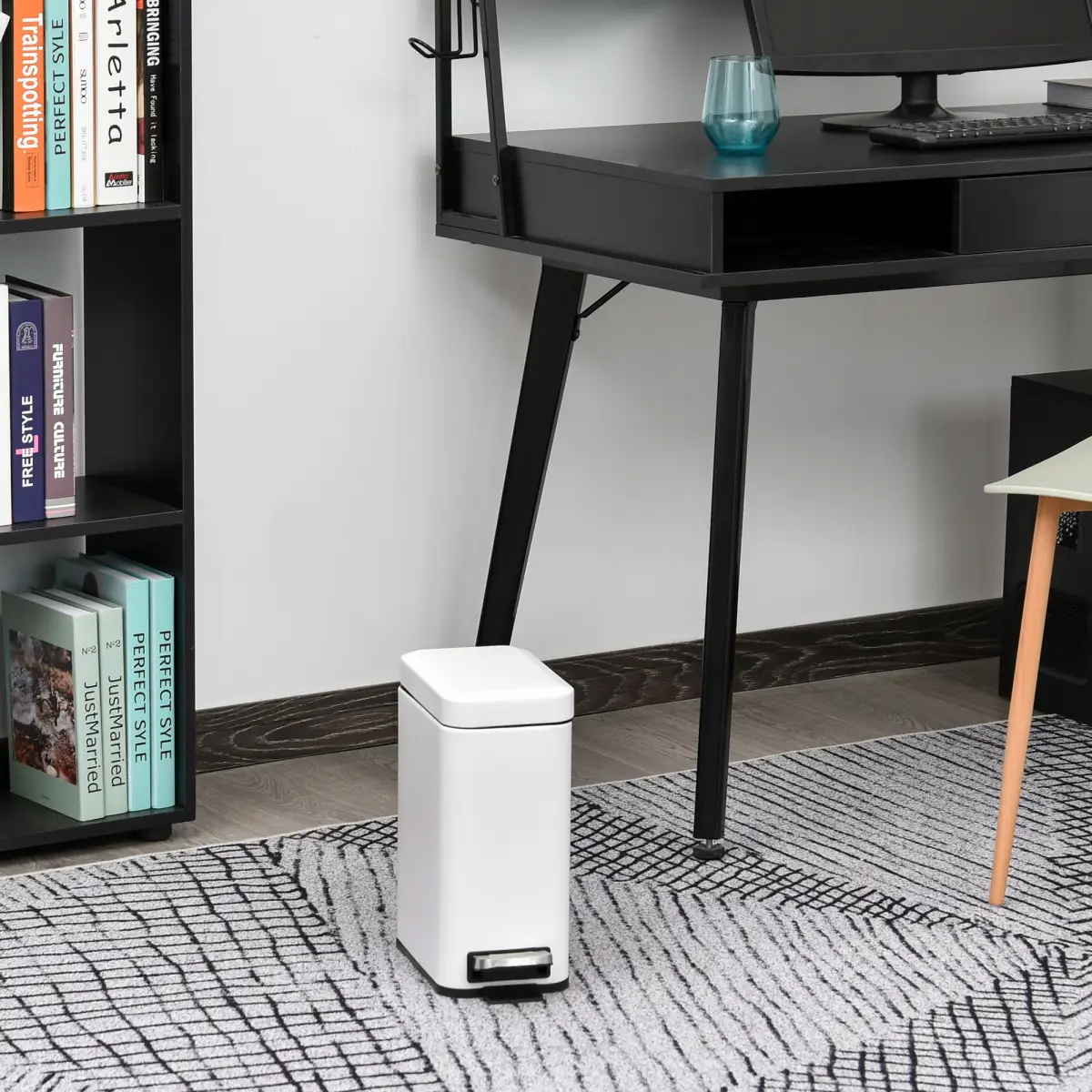 5L Rectangular Steel Pedal Bin White by HOMCOM