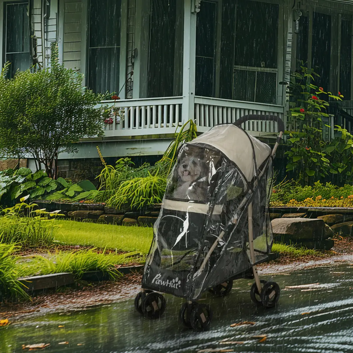 PawHut Pet Stroller for XS and S Dogs with Rain Cover - Khaki by PawHut