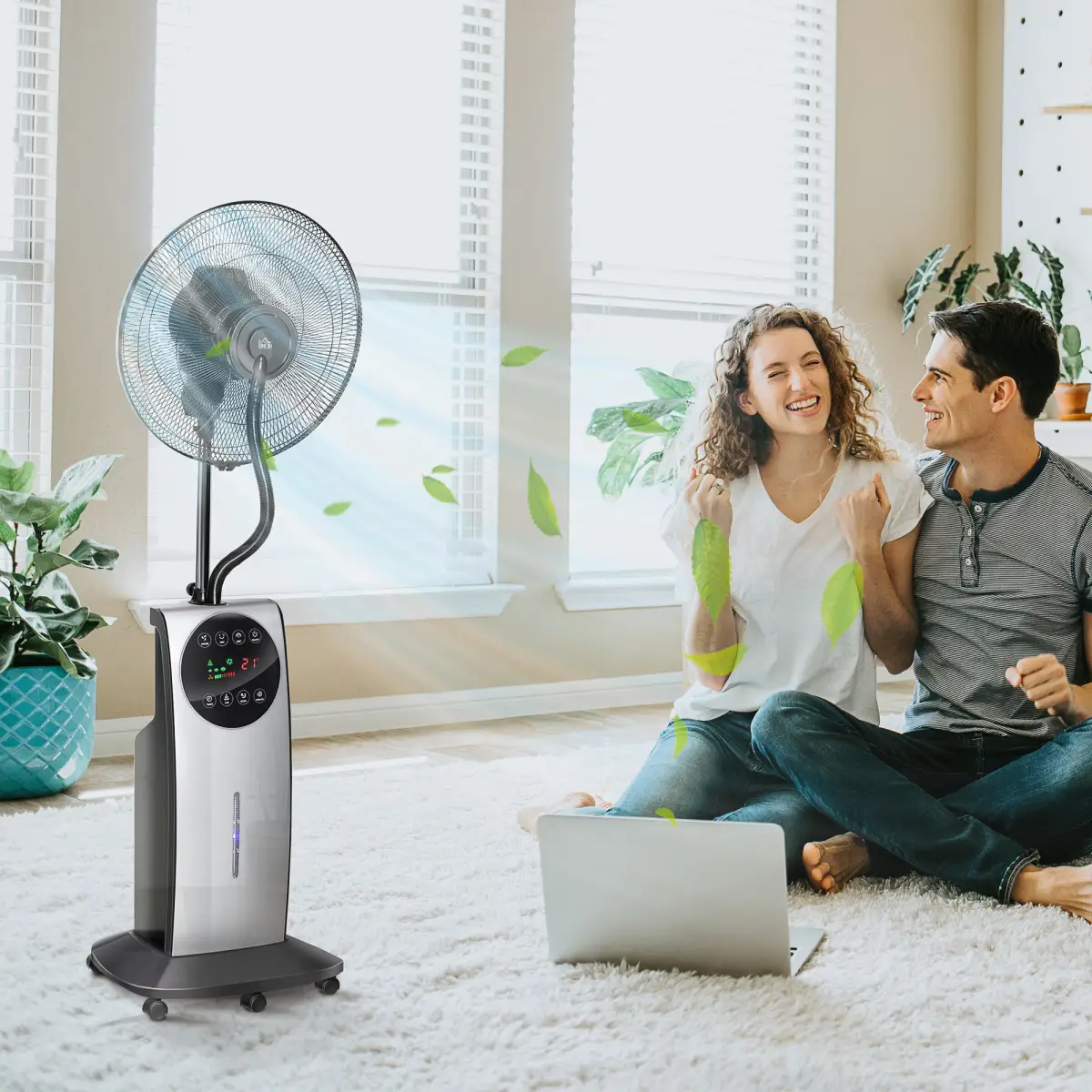 Pedestal Fan with Water Mist Spray Standing Fan w/ 3.1L Water Tank Black by HOMCOM