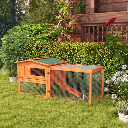 Rabbit Hutch and Run Outdoor Sliding Tray Hay Rack Ramp, 156x58x68 cm Pawhut by Unbranded