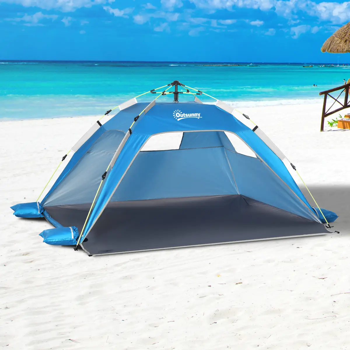 2 Man Pop-up Beach Tent Sun Shade Shelter Hut w/ Windows Door Blue Outsunny by Unbranded