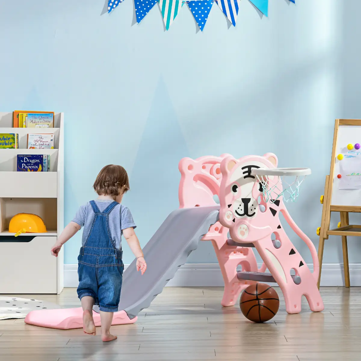AIYAPLAY Kids Slide with Basketball Hoop, Basketball, for 18-36 Months, Pink by AIYAPLAY