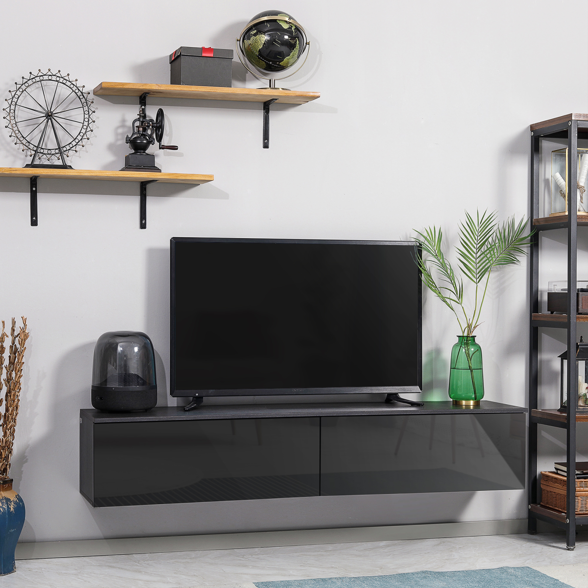 Floating TV Unit Stand, Wall Mount Media Console with Storage Cupboards by Unbranded