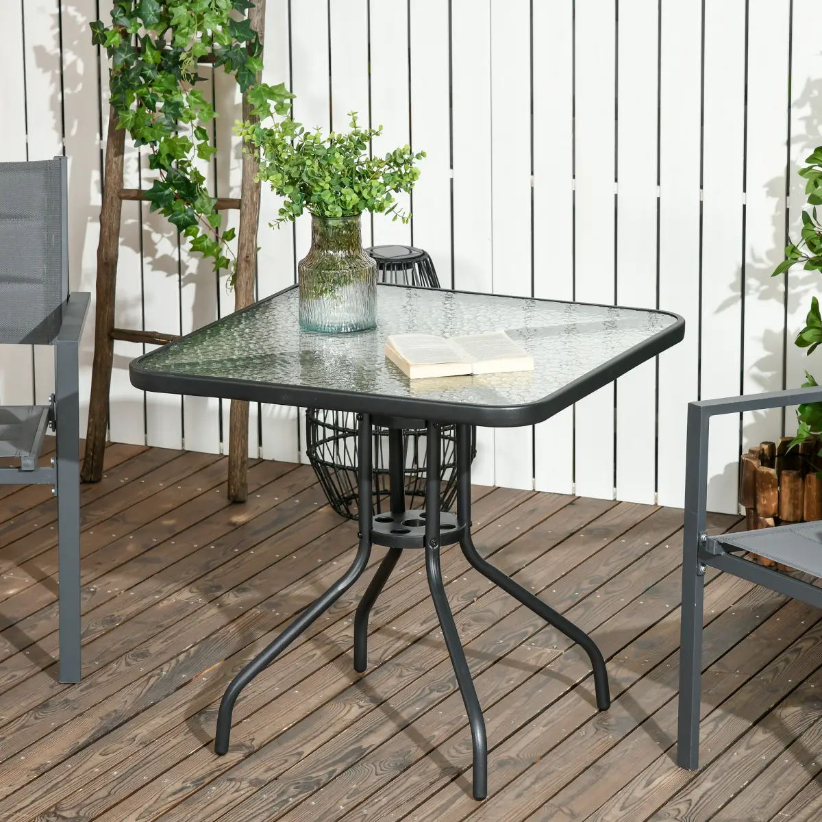 Square Patio Table, Tempered Glass Top Garden Dining Table 76 x 76cm Outsunny by Unbranded