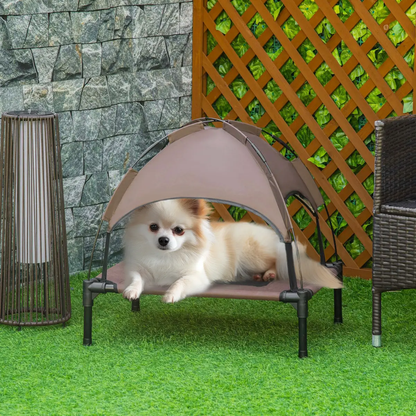 61 cm Elevated Pet Bed Dog Cot Tent with Canopy Instant Shelter Outdoor Brown by PawHut