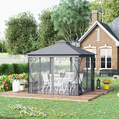 Gazebo Party Tent Canopy Sun Shade for Patio Garden Light Grey 3x3(m) Outsunny by Unbranded