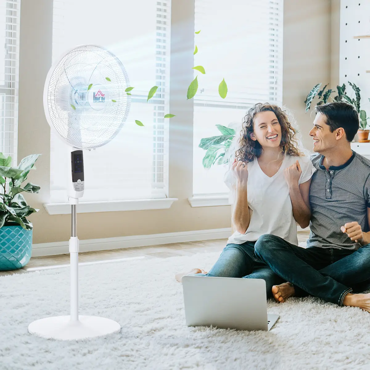 HOMCOM 54 Inch Pedestal Fan Height Adjustable 7.5h 85 Oscillation LED Panel by Unbranded