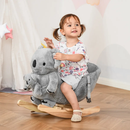 Kids Plush Ride-On Rocking Horse Koala-shaped Toy w/ Gloved Doll Grey by HOMCOM