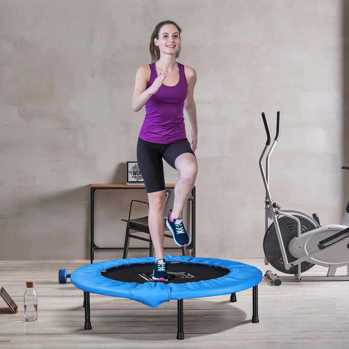 Foldable Mini Fitness Trampoline Exercise Rebounder Jumper, Blue HOMCOM by Unbranded