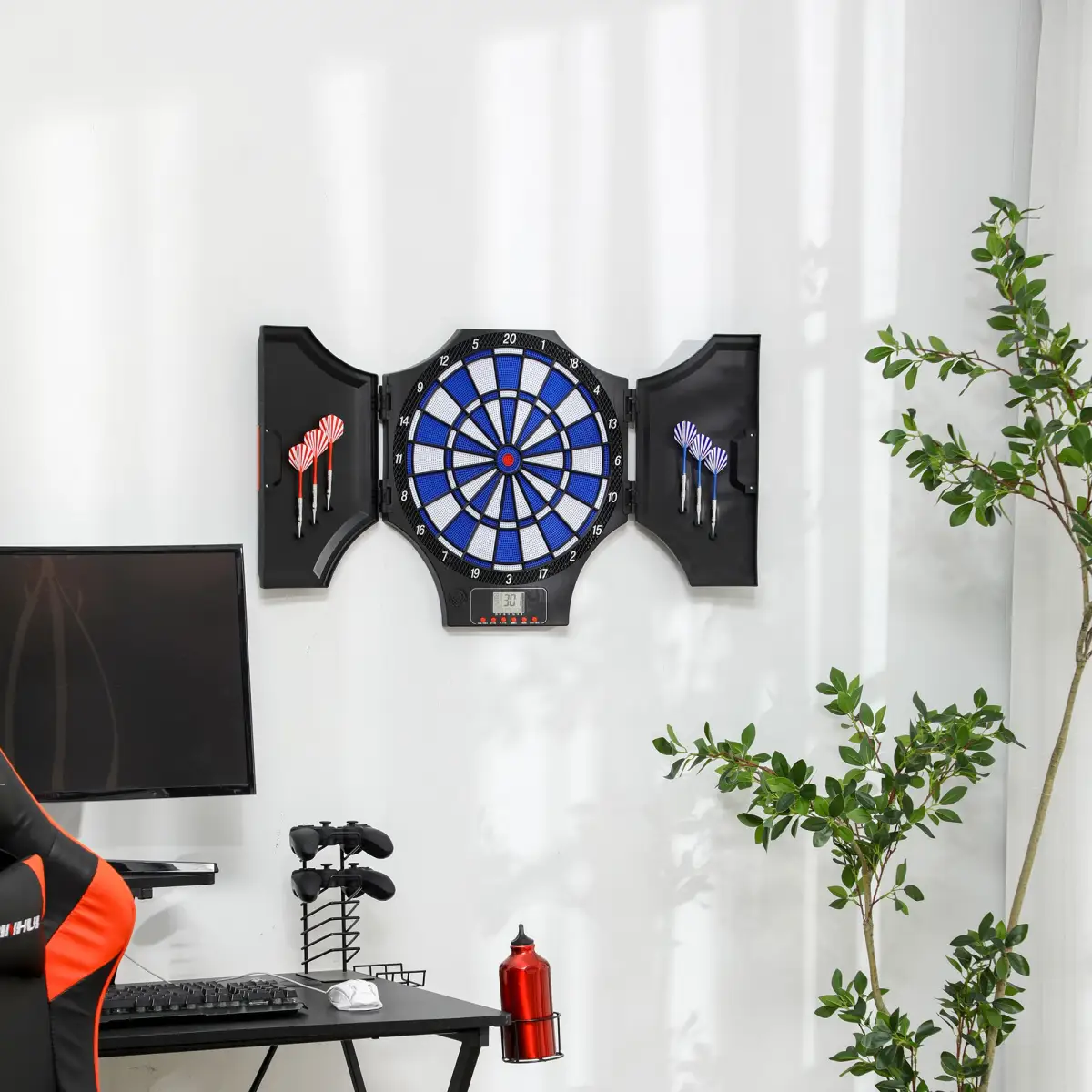 Electronic Dart Board Set with Cabinet, 31 Games, for 8 Players by SPORTNOW