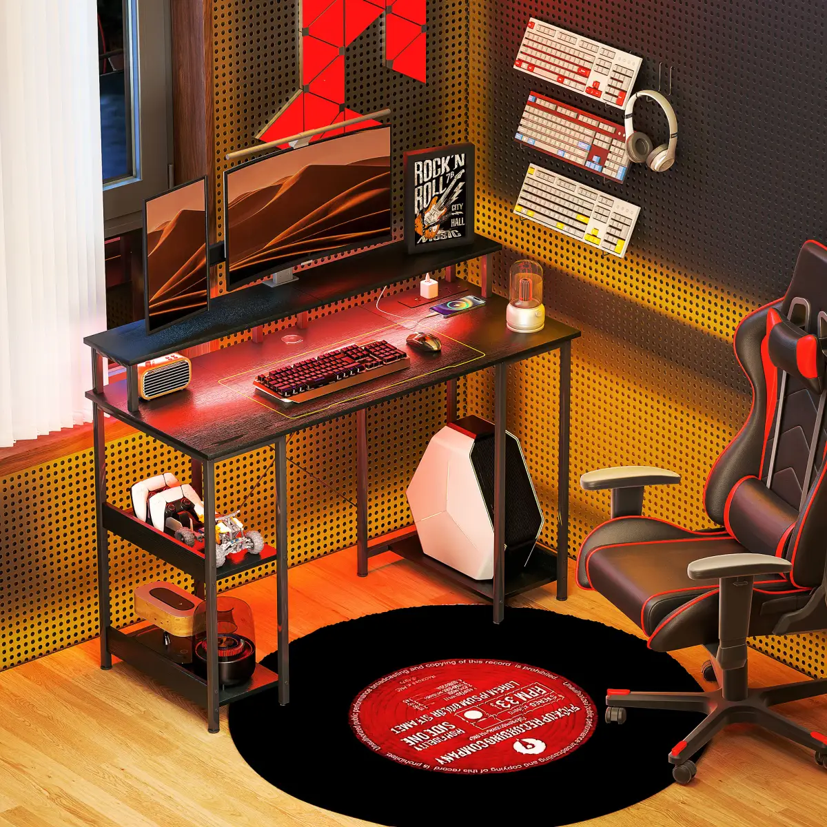 HOMCOM Computer Desk Reversible Home Office Desk with Storage Black by HOMCOM