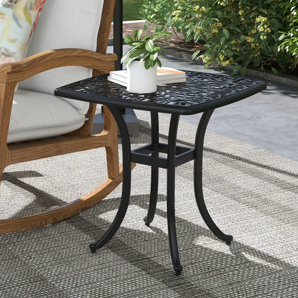 Outsunny Cast Aluminium Bistro Table with Umbrella Hole for Poolside, Black by Outsunny