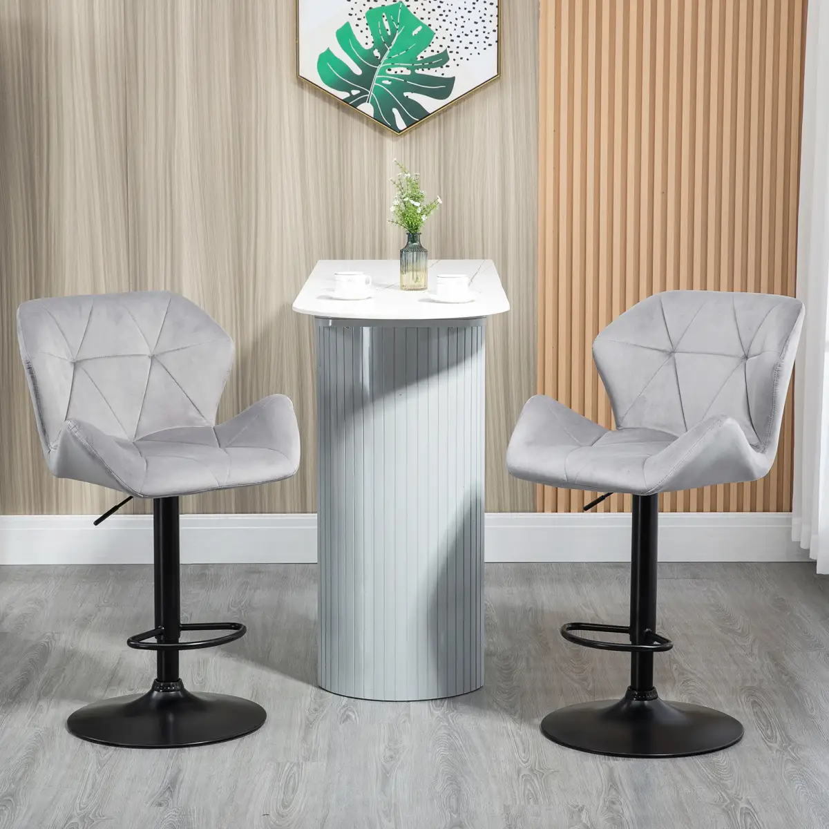 Set Of 2 Luxurious Velvet-Touch Bar Stools w/ Metal Frame Footrest Base Grey by HOMCOM