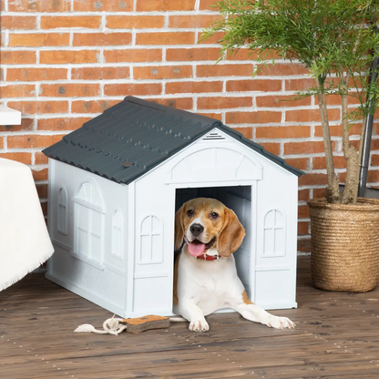 PawHut Weather-Resistant Dog House, Puppy Shelter for Medium Dogs - Grey by PawHut