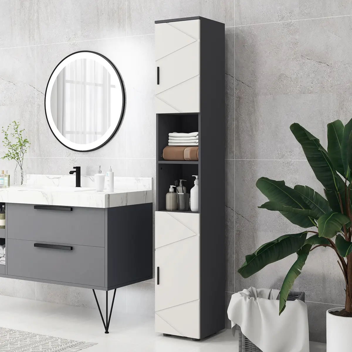 kleankin Tall Bathroom Storage Cabinet, Slim Bathroom Cabinet with Soft Close by kleankin