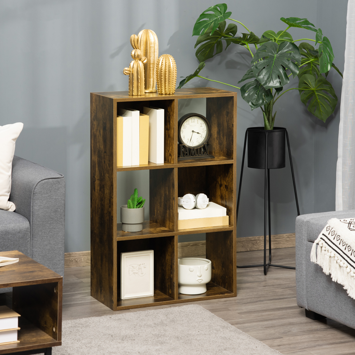 HOMCOM Industrial Style Storage Shelf, Bookcase, Bookshelf, Rustic Brown by Unbranded