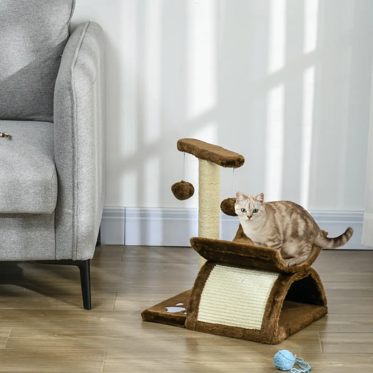 Cat Tree Plush Scratcher Kitty Activity Play Center Top Bar Tunnel Dangling Ball by Pawhut