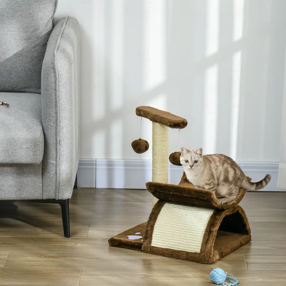 Cat Tree Plush Scratcher Kitty Activity Play Center Top Bar Tunnel Dangling Ball by Pawhut