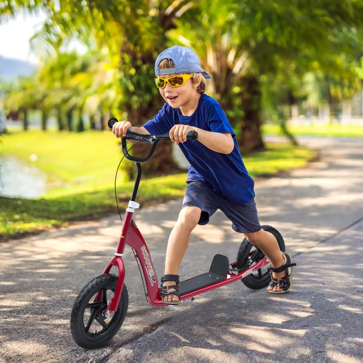 Push Scooter Teen Kids Stunt Bike Ride On with 12" EVA Tyres, Red HOMCOM by Unbranded