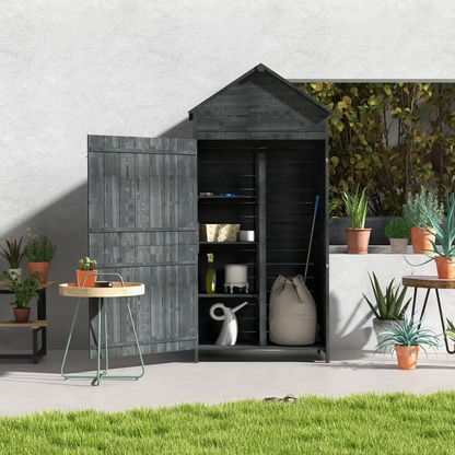 Outsunny Wooden Garden Shed Outdoor Shelves Utility Tool Storage Cabinet Grey by Outsunny