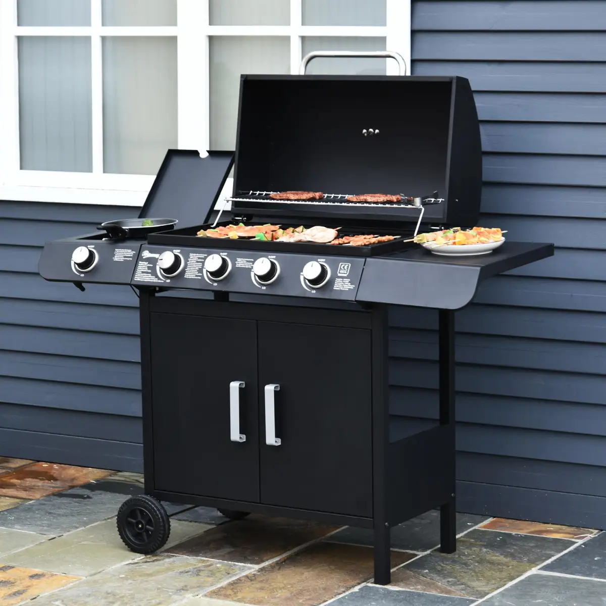 4 Gas BBQ Grill with Wheels, Steel-Black by Outsunny