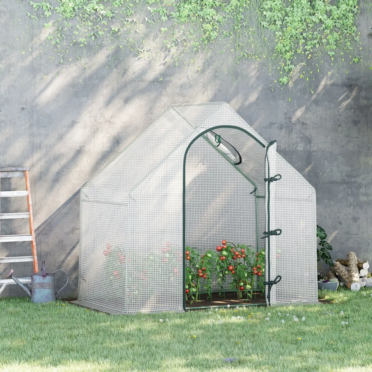 Walk-In Greenhouse Vegetable Plant Window Roll-Up 180 x 100 x 165cm, White by Outsunny