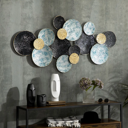 HOMCOM Minimalist Metal Wall Art Circle Home Hanging Wall Sculpture, Blue by Unbranded