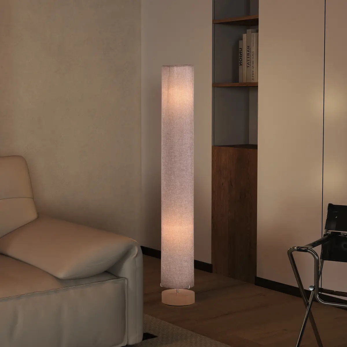 120H cm Wooden Base Floor Lamp W/Linen Fabric-Grey
