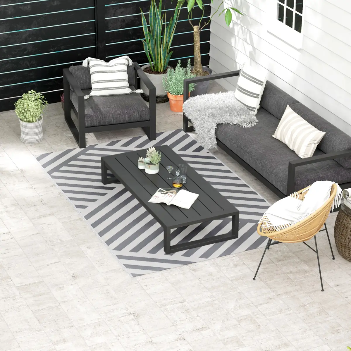 Outsunny Reversible Waterproof Outdoor Rug with Carry Bag, 182 x 274cm, Grey by Outsunny