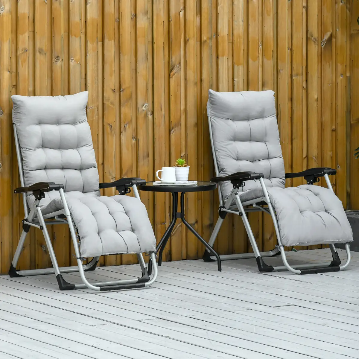 Outsunny 2 PCS Reclining Zero Gravity Chair Folding Lounger Cushion Light Grey by Outsunny