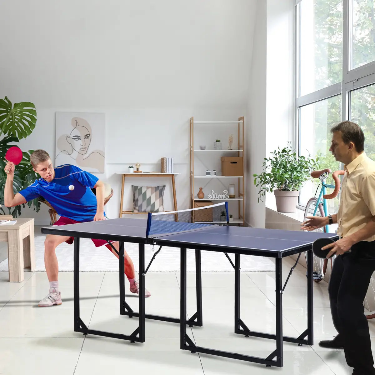 Tennis Table Ping Pong Foldable with Net Game Steel 183cm Indoor, Blue HOMCOM by Unbranded