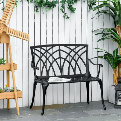 Outsunny 2-Seater Cast Aluminium Garden Bench Loveseat Ergonomic Armrest by Outsunny