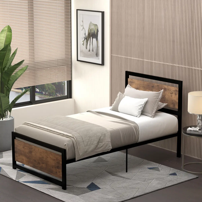 HOMCOM Single Size Metal Bed Frame w/ Headboard & Footboard, 97x195x103cm by HOMCOM
